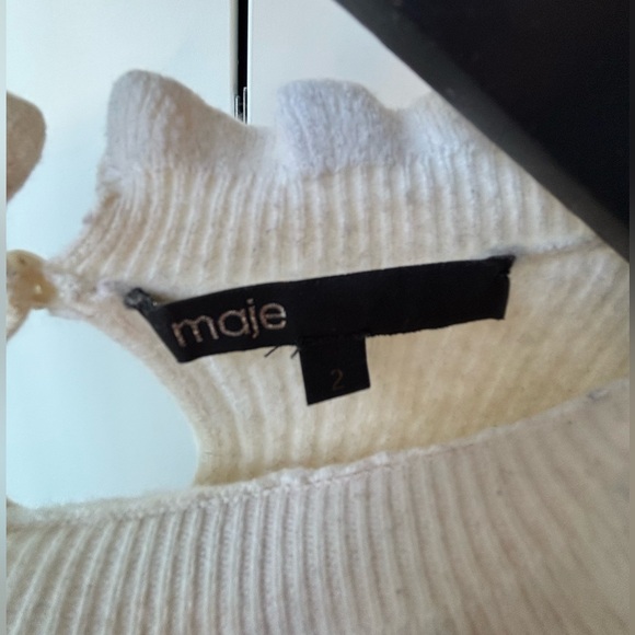 Maje | Cream Ribbed Ruffle-Trim Sweater - Picture 5 of 7